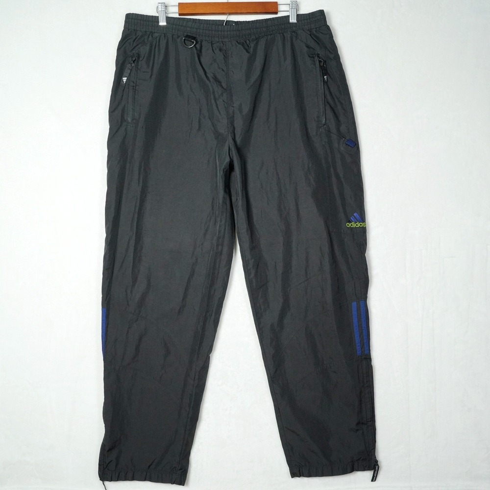 Adidas Vintage Track Pants Grey Blue Three Stripe Windbreaker Mens Large Baggy
